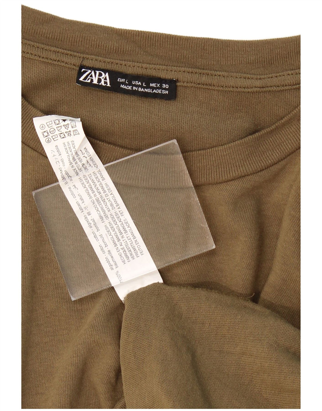 ZARA Mens T-Shirt Top Large Khaki Cotton