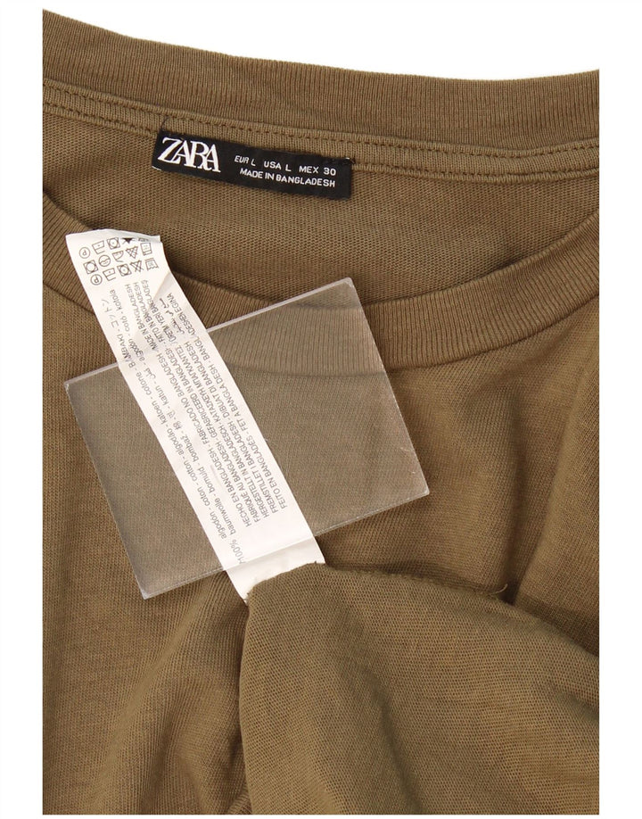 ZARA Mens T-Shirt Top Large Khaki Cotton