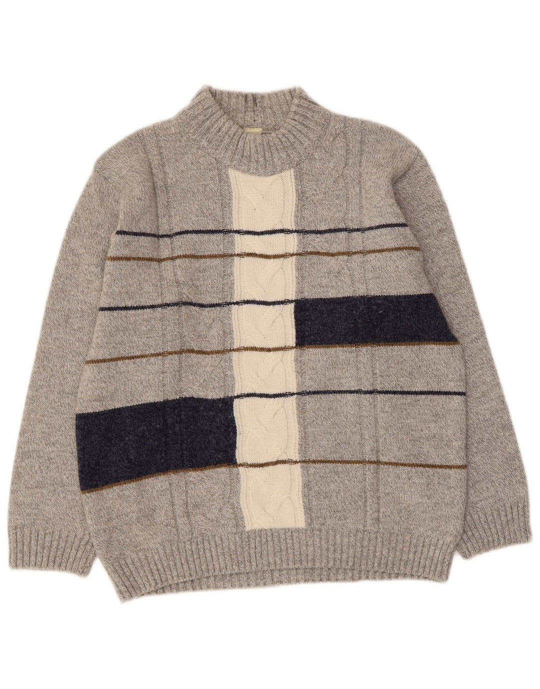 vintage Womens Turtle Neck Jumper Sweater UK 16 Grand Colorblock Gris