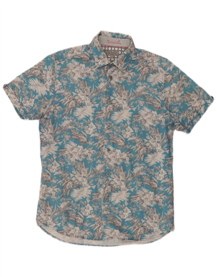 Ted Baker Chemise à manches courtes pour homme Taille 3 Bleu moyen Coton floral