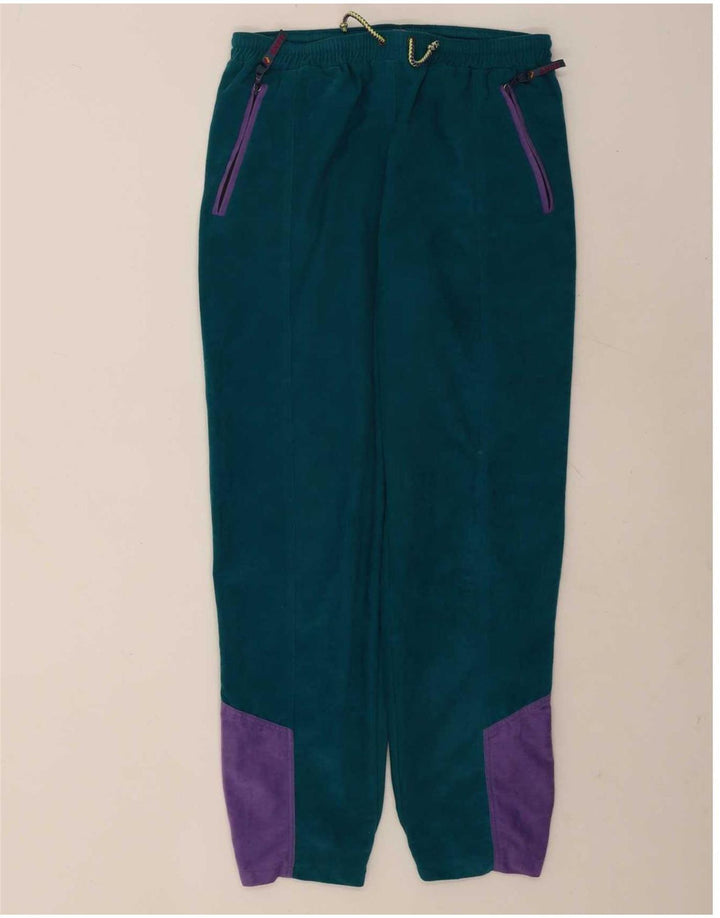 vintage Mens Velour Full Survêtement Grand Vert Colourblock Polyester