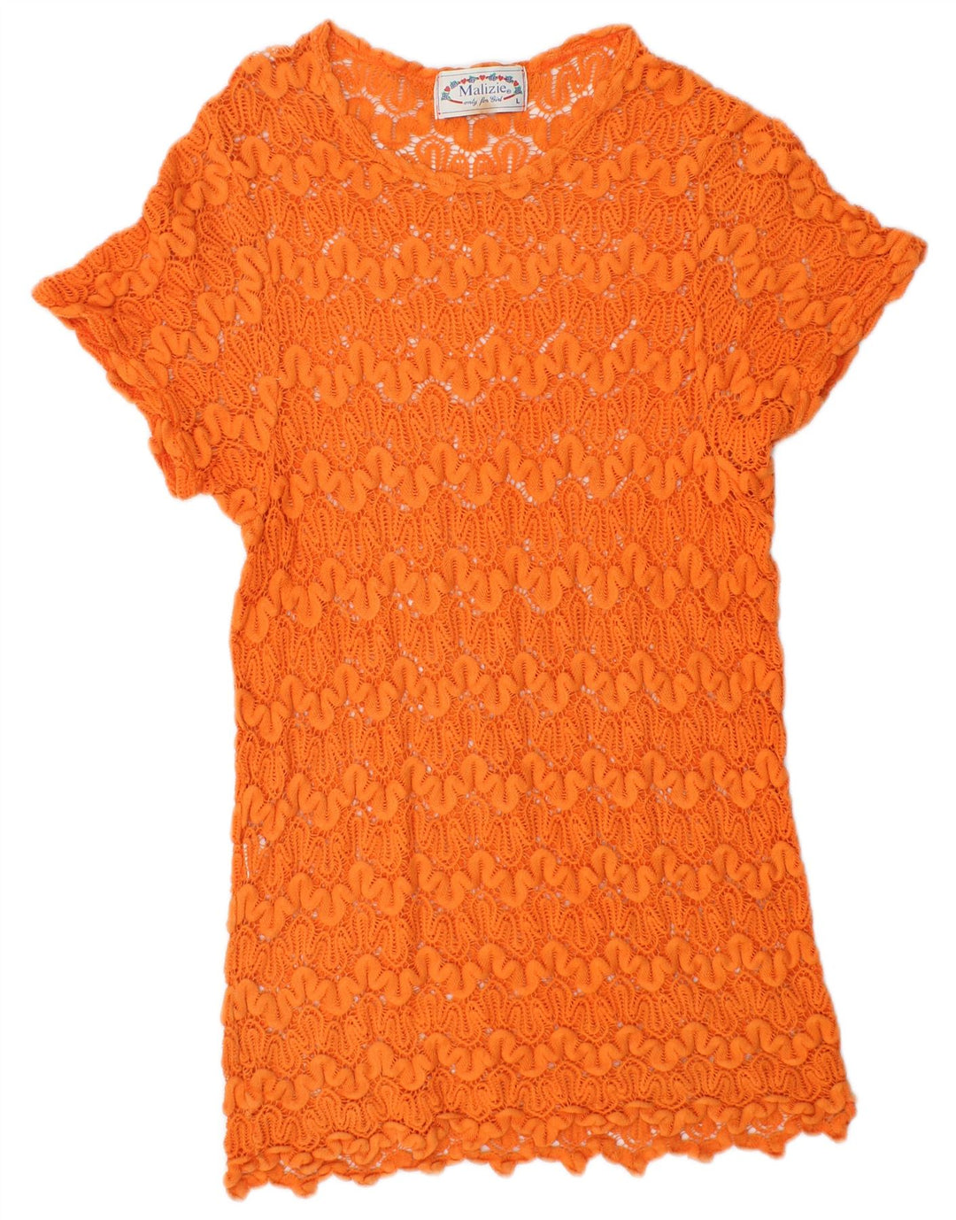 VINTAGE Filles Voir à travers la robe tunique au crochet 11-12 ans Grand Orange