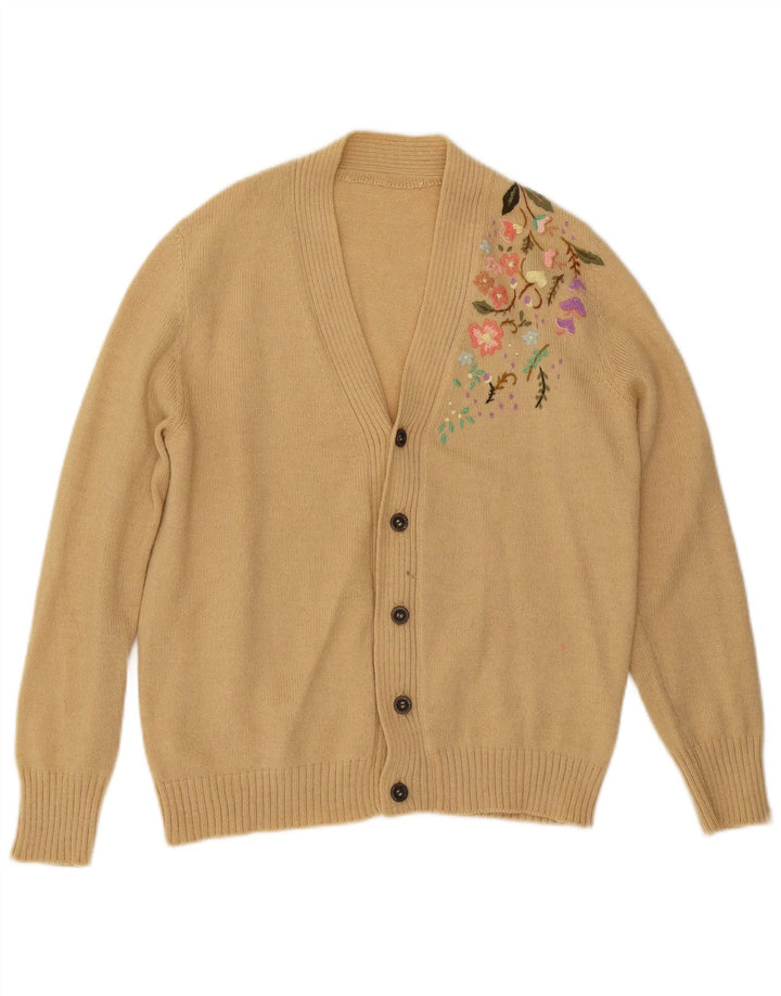 vintage Mens Cardigan Pull Moyen Beige Floral
