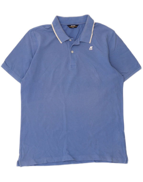 K-Way Mens Polo Shirt XL Blue Striped Cotton