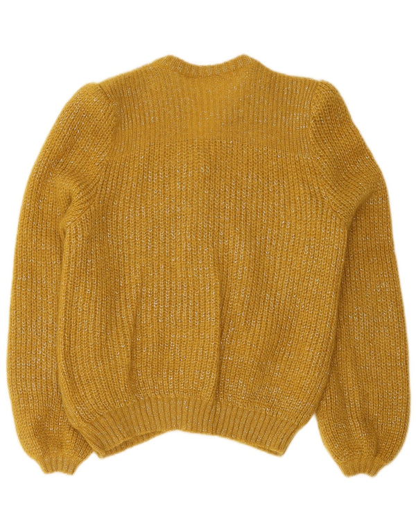 vintage Femme Cardigan Pull UK 12 Moyen Jaune Moucheté