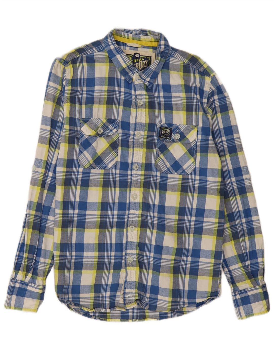 SUPERDRY Chemise Classique en Flanelle XL Bleu à Carreaux Coton