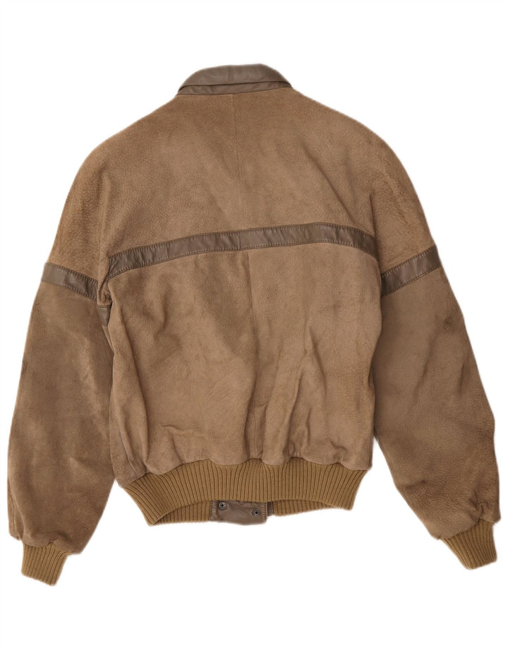 vintage Femme Daim Bomber Jacket IT 42 Brun Moyen