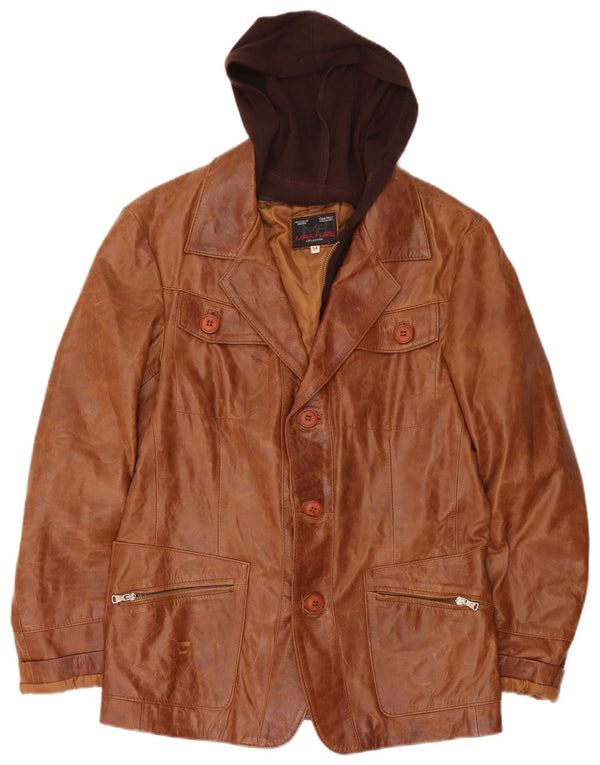 Mira Furs Veste en cuir à capuche pour homme UK 40 Large Marron