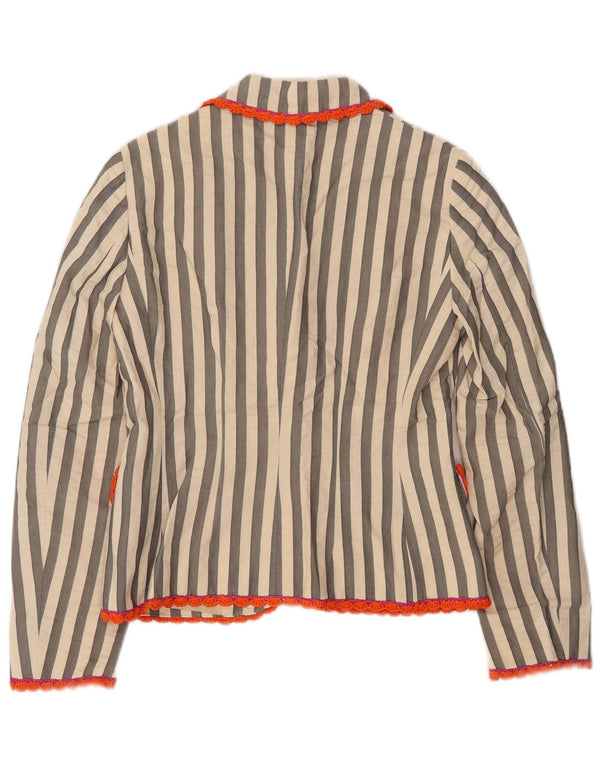 Moschino Veste Blazer 3 Boutons Femme UK 10 Petit Coton Rayé Blanc Cassé