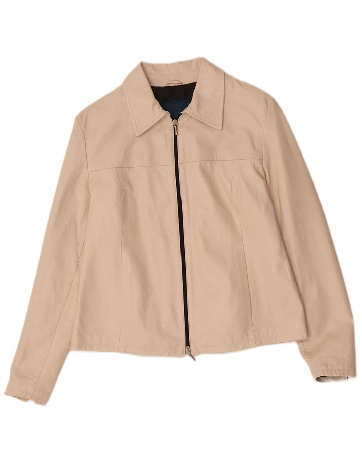 Veste en cuir femme vintage UK 14 Cuir Beige Moyen
