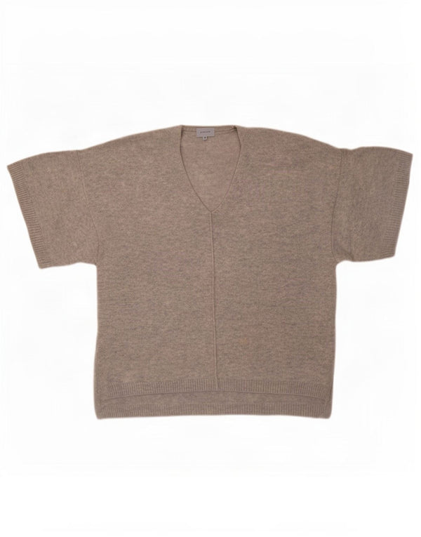 Jigsaw Pull à manches courtes et col en V pour femme UK 44 Gris moyen moucheté