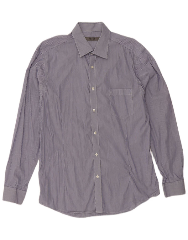 Chemise Homme Reiss Large Bleu Marine En Coton À Fines Rayures