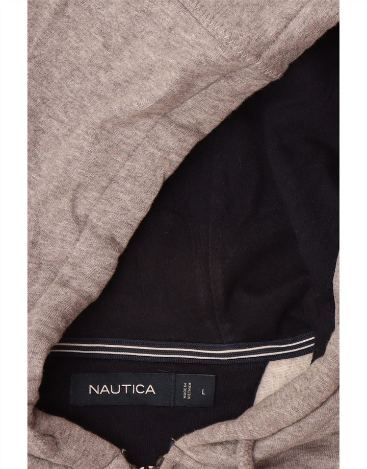 NAUTICA Mens Zip Hoodie Sweater Large Grey Cotton