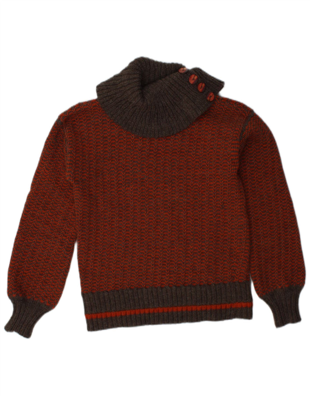 VINTAGE Femmes Roll Neck Jumper Pull UK 10 Petit Chevron Orange