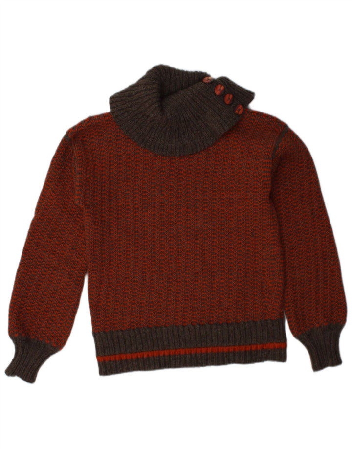 VINTAGE Femmes Roll Neck Jumper Pull UK 10 Petit Chevron Orange