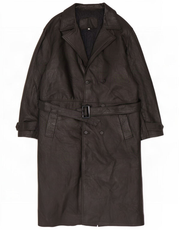 Vintage Manteau en cuir à double boutonnage pour homme UK 42 XL Noir