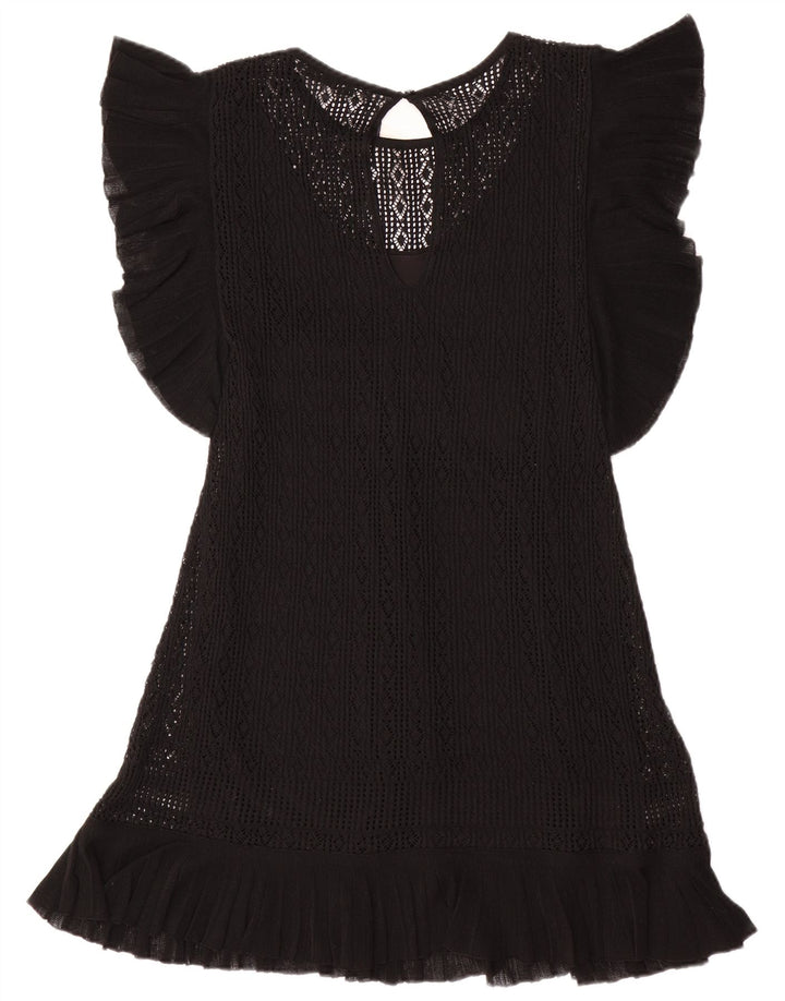 ZARA Robe pull à manches courtes pour femme UK 12 Polyester noir moyen