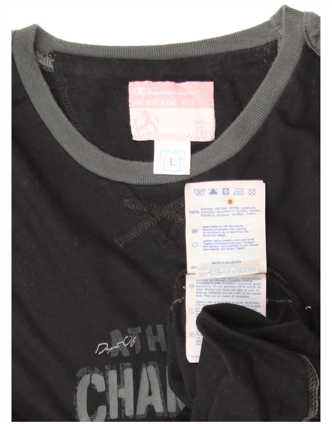 CHAMPION T-shirt graphique Heritage Fit pour femme UK 14 Large Noir Coton