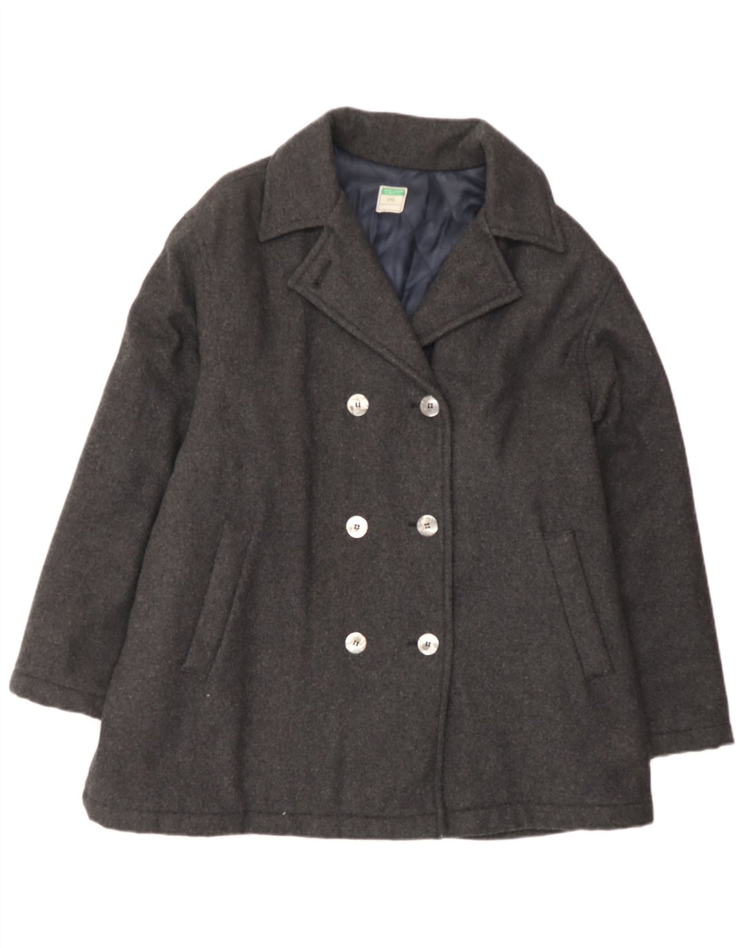 BENETTON Manteau Double Boutonnage Femme UK 18 XL Laine Grise