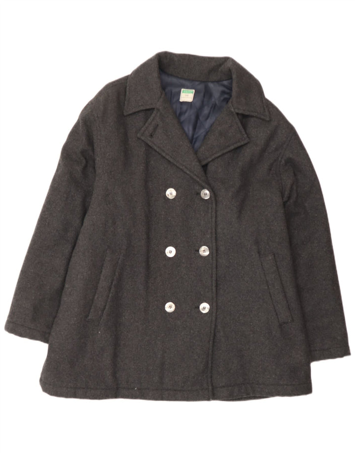 BENETTON Manteau Double Boutonnage Femme UK 18 XL Laine Grise