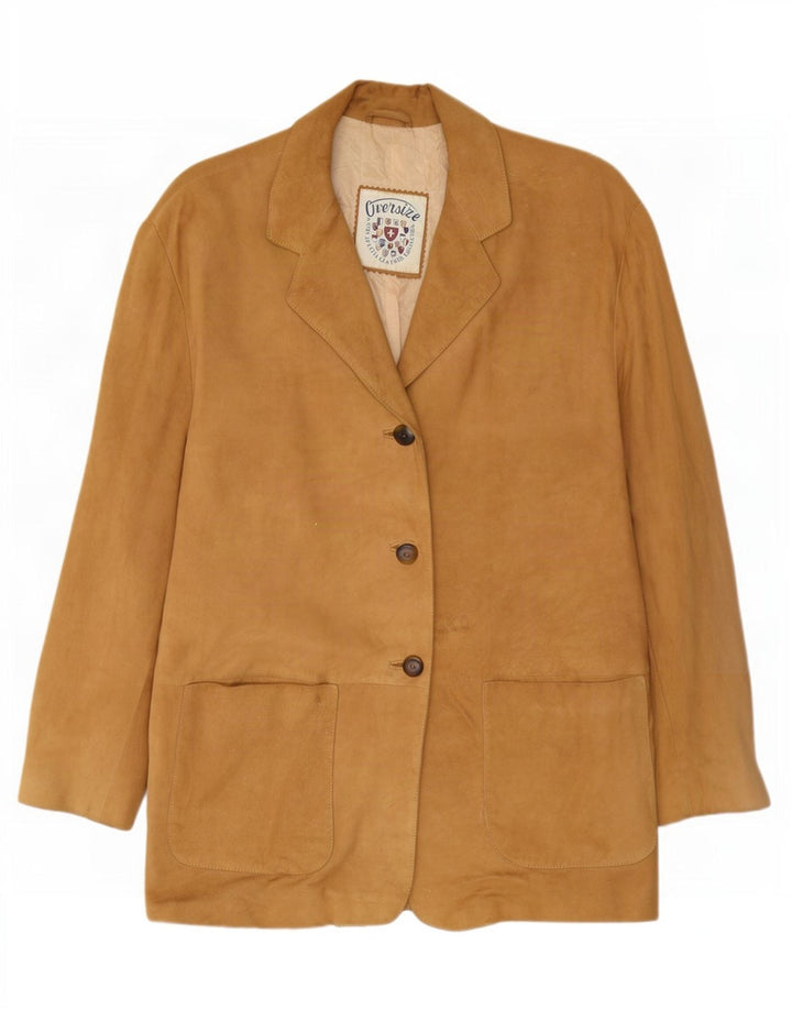 vintage Femme 3 Boutons Blazer En Daim Veste UK 14 Cuir Beige Moyen