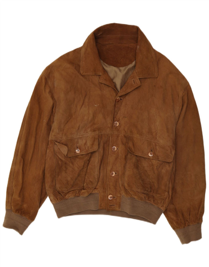 Meucci Blouson aviateur en daim pour homme UK 40 Grand cuir marron