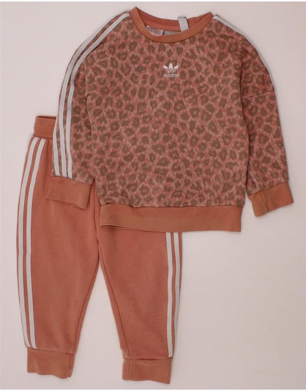 ADIDAS Baby Girls Full Tracksuit 18-24 Months  Pink Animal Print Cotton
