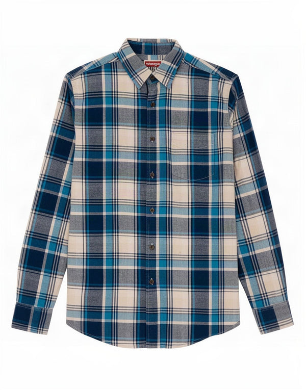 Wrangler Chemise Homme Bleu Moyen Carreaux