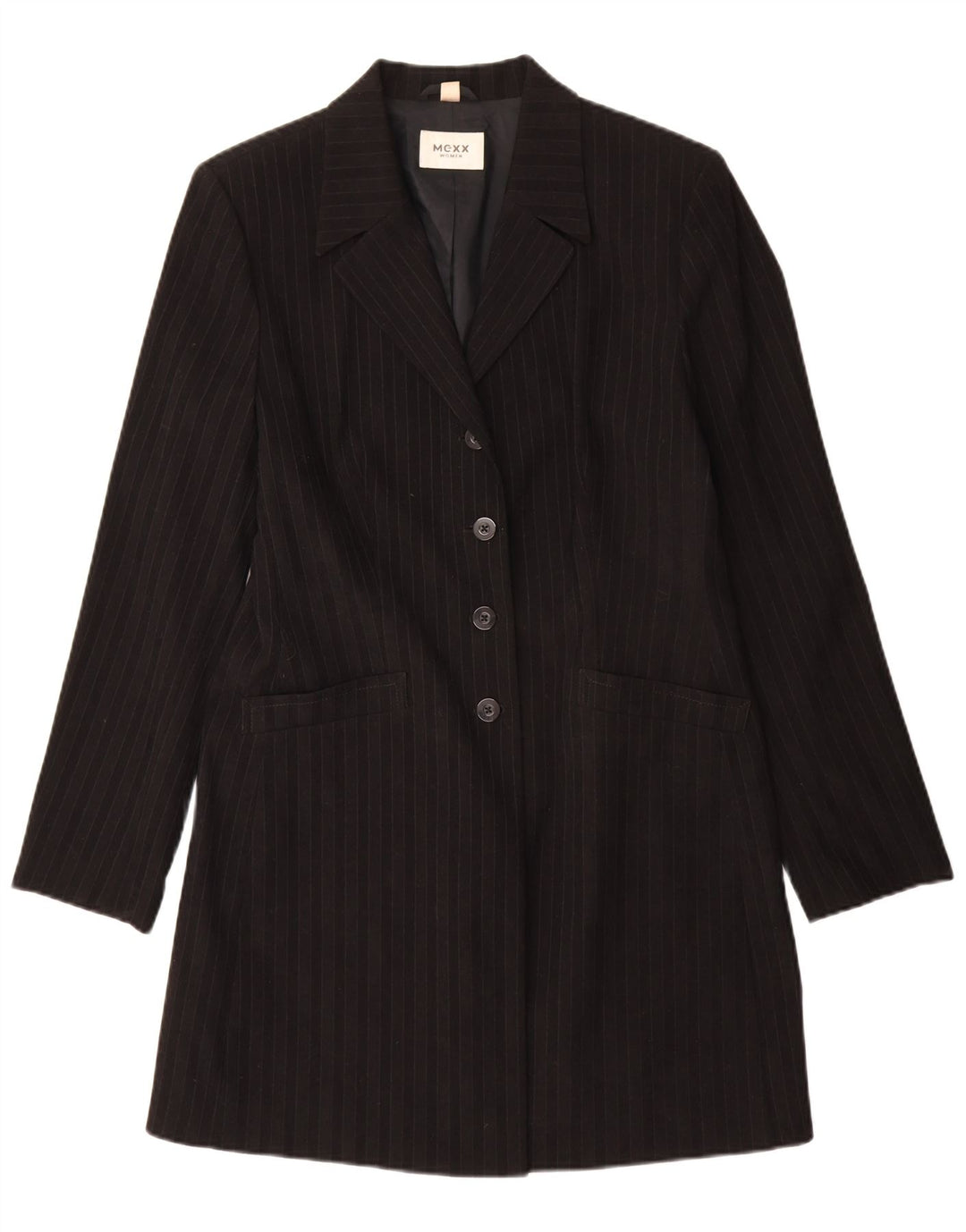 Mexx Manteau Femme UK 46 Grand Polyester Rayé Noir