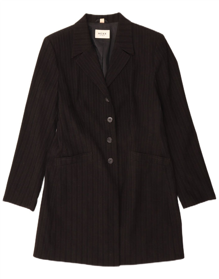 Mexx Manteau Femme UK 46 Grand Polyester Rayé Noir