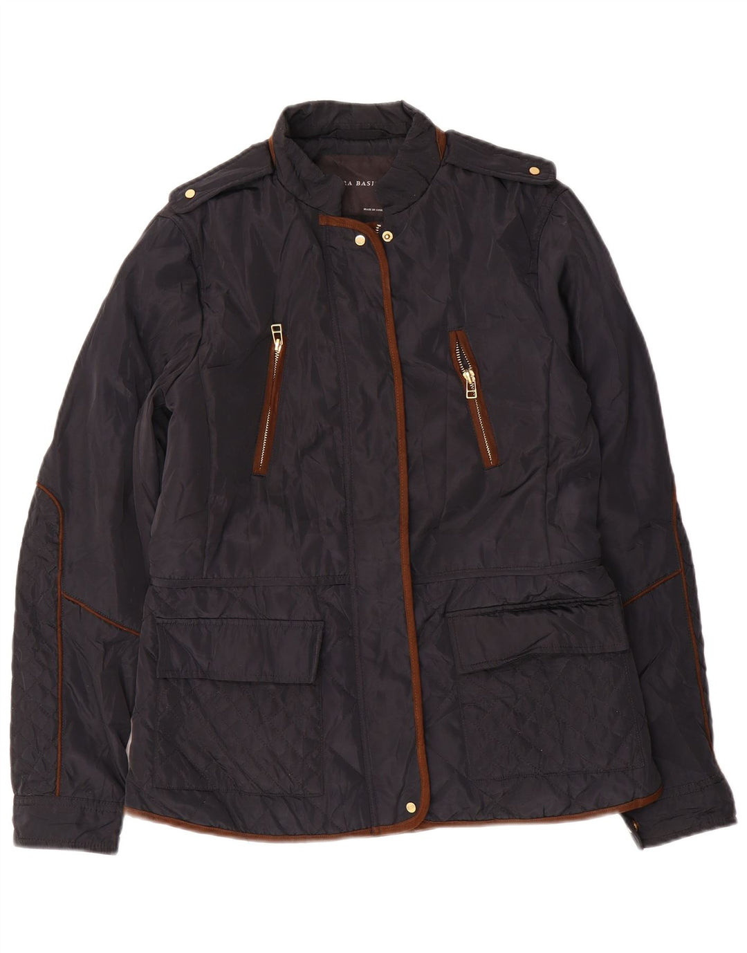 Zara Veste Militaire Femme UK 14 Large Bleu Marine Polyester