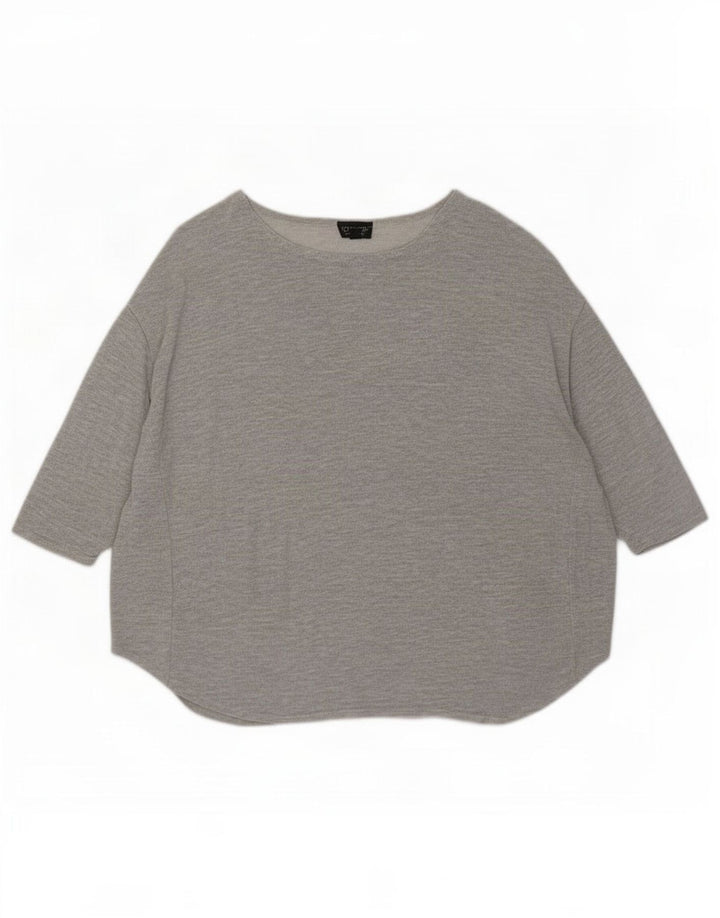 Topshop Femme Haut Oversize Manches 3/4 UK 12 Gris Moyen Viscose
