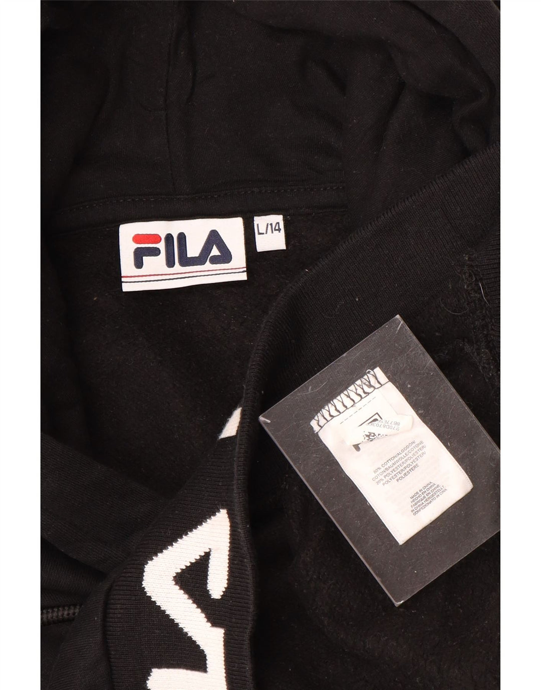 FILA Pull à capuche court graphique pour fille 13-14 ans Grand noir en coton