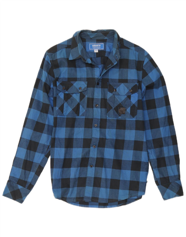 Adidas Mens Flannel Shirt Small Blue Gingham Cotton