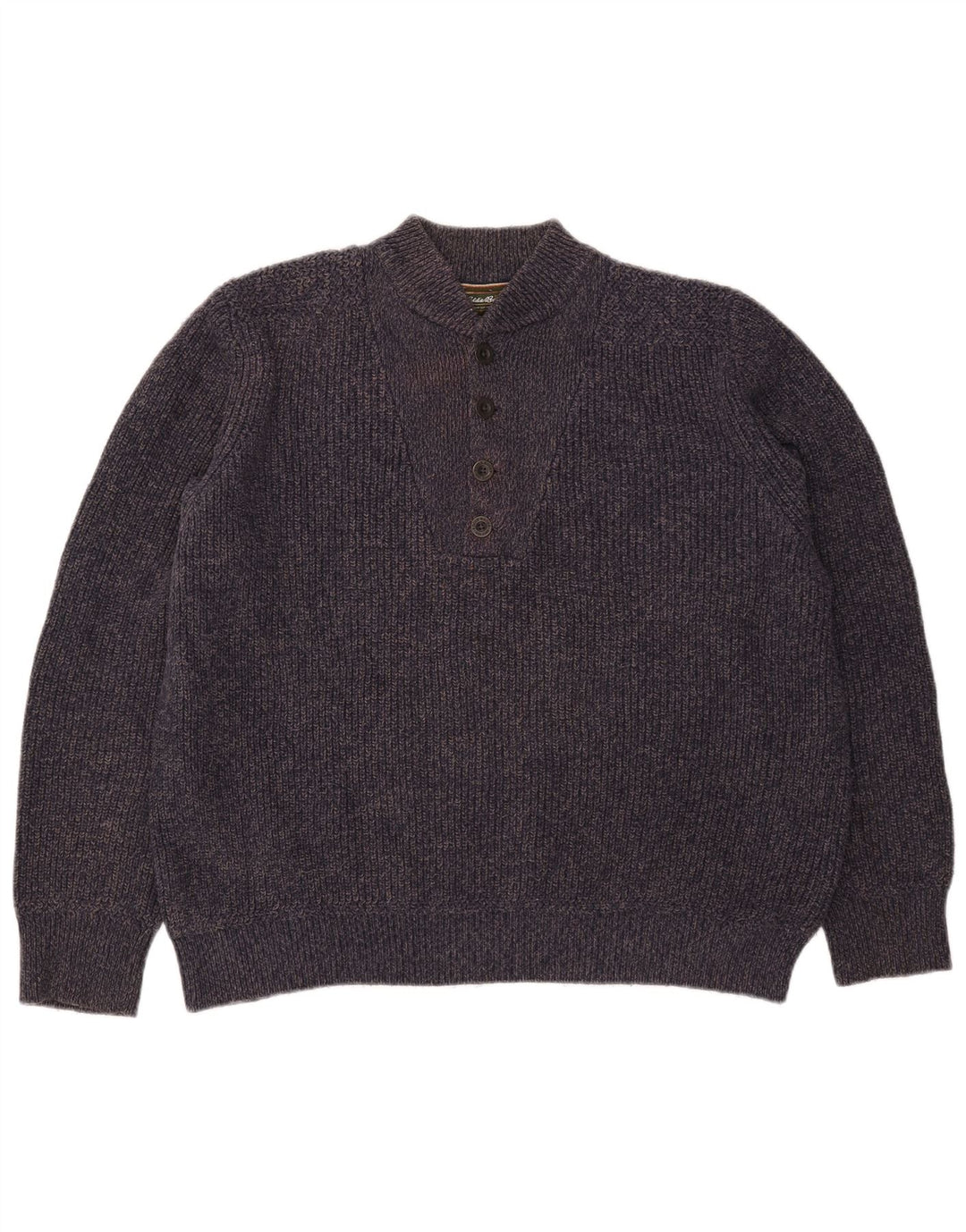 Eddie Bauer Pull à col boutonné pour homme en coton moucheté bleu marine