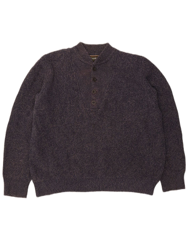 Eddie Bauer Pull à col boutonné pour homme en coton moucheté bleu marine