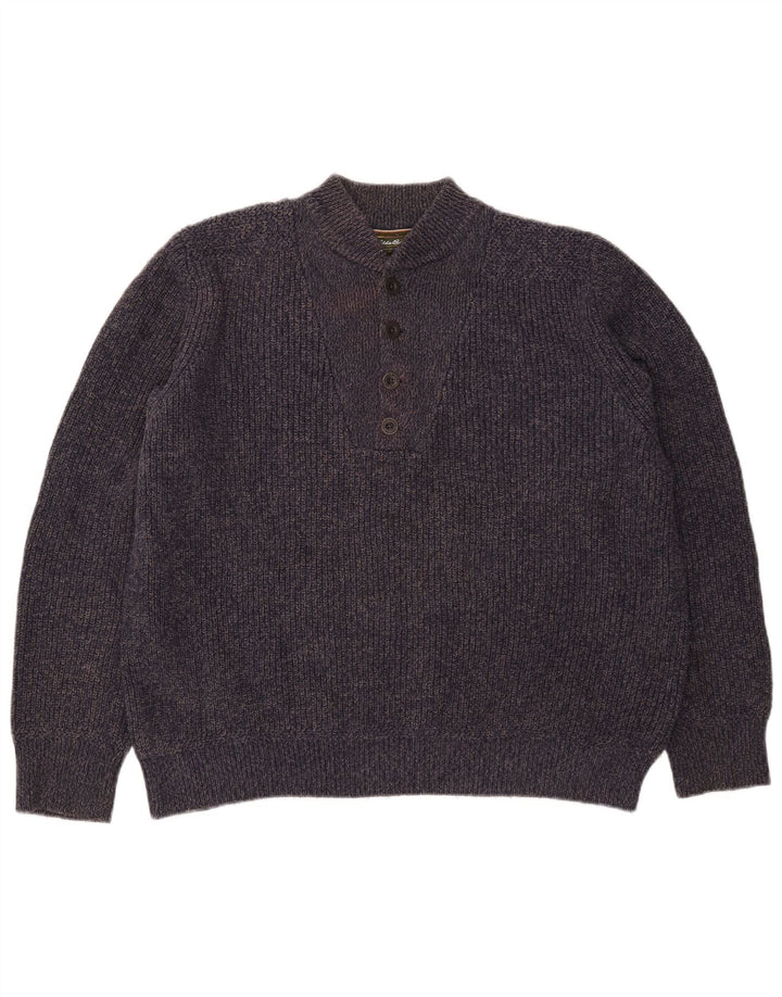Eddie Bauer Pull à col boutonné pour homme en coton moucheté bleu marine