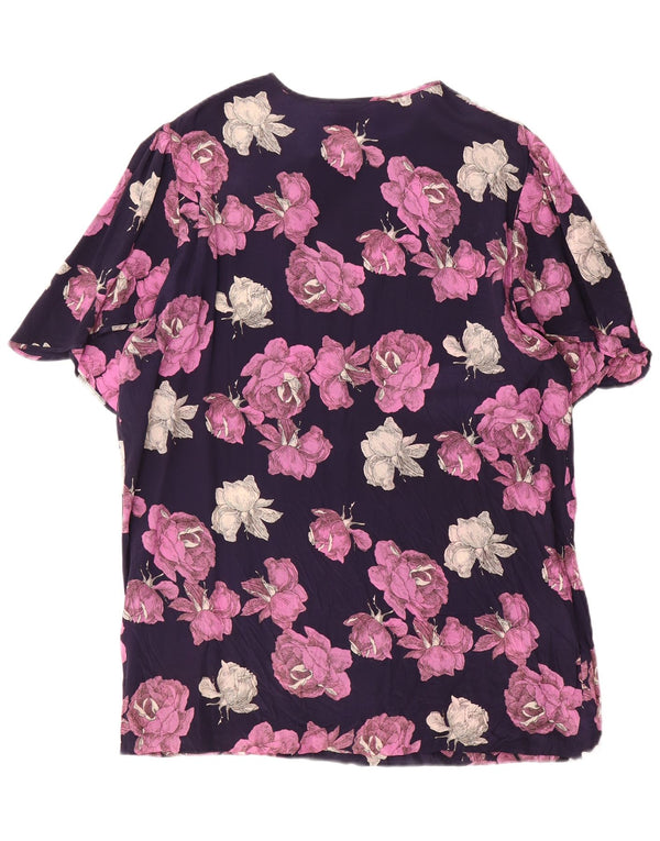 ELENA MIRO Chemisier long avec nœud papillon pour femme UK 20 2XL Bleu marine Floral