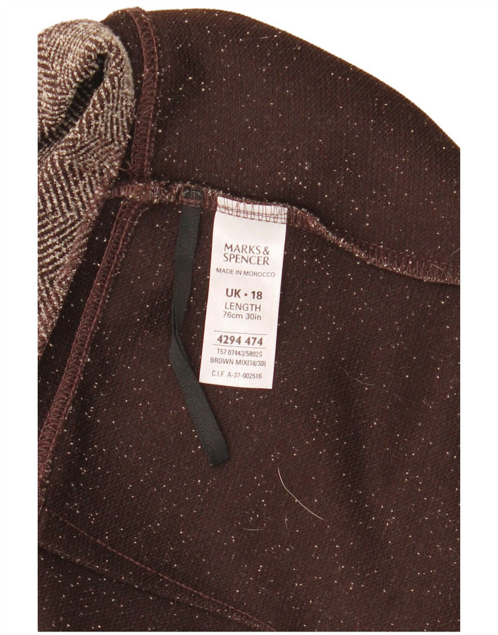 Marks & Spencer Jupe mi-longue pour femme UK 18 XL W36 Marron à chevrons Polyester