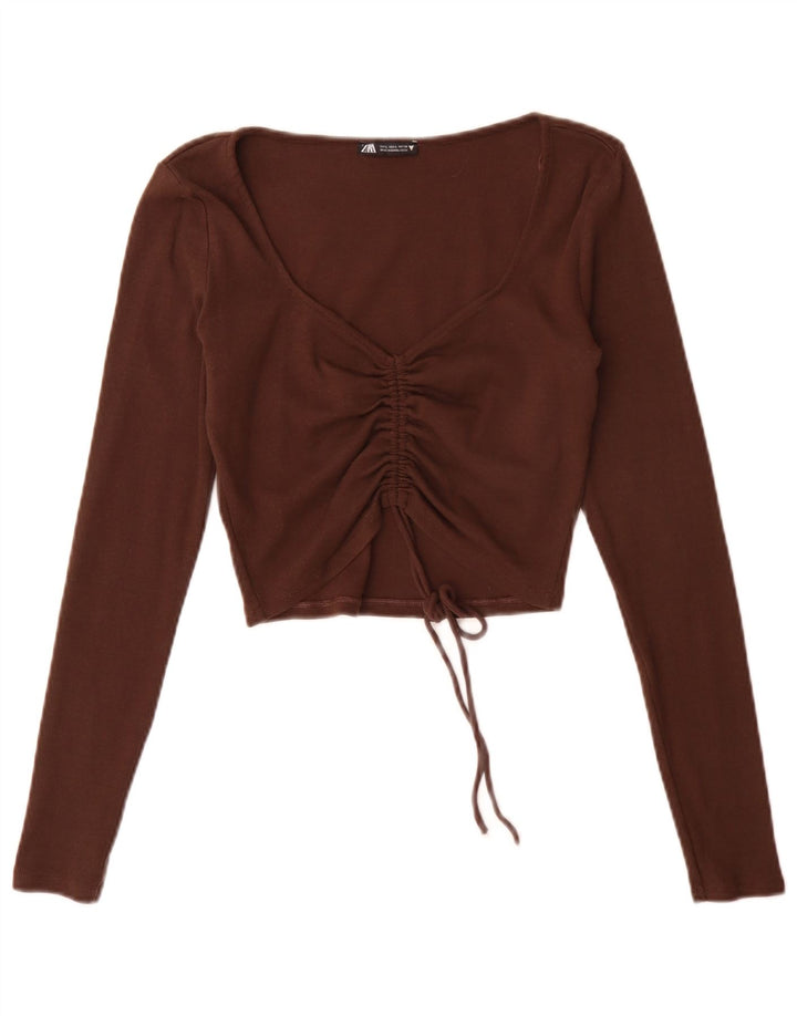 Zara Haut court à manches longues pour femme UK 14 Large Marron
