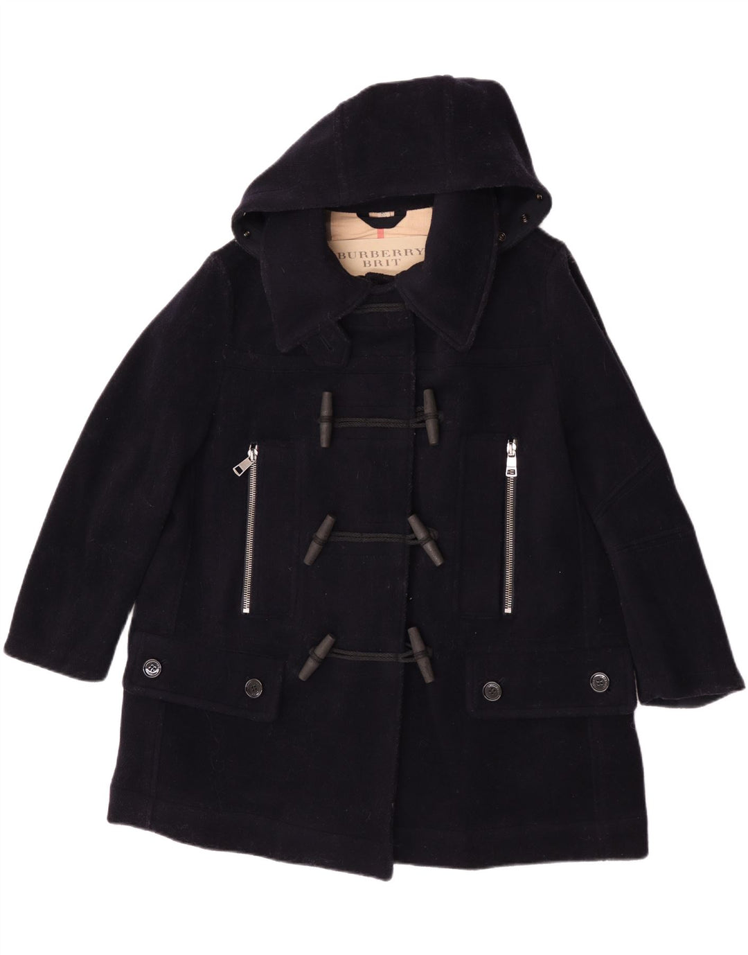 Burberry Duffle-coat à capuche surdimensionné pour femme UK 6 XS Bleu marine en laine classique