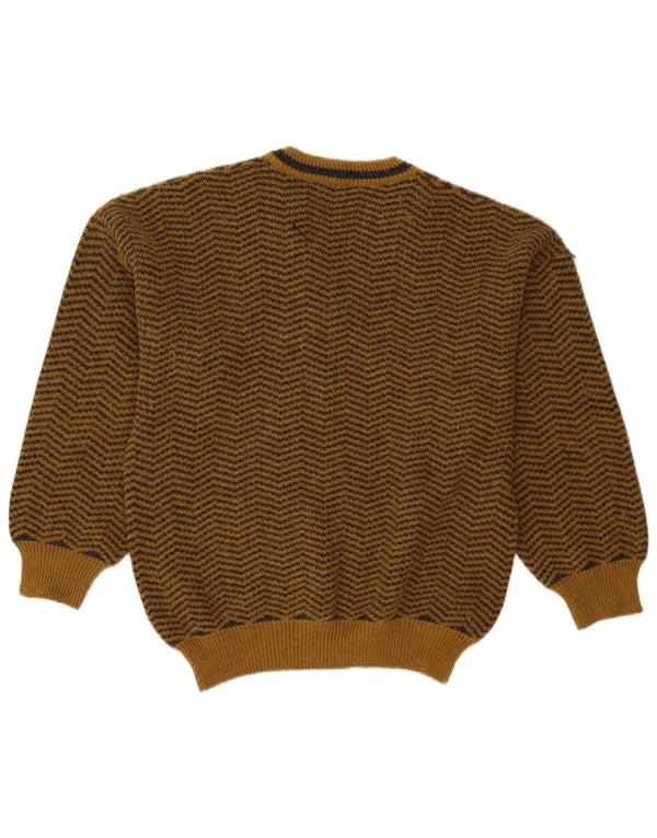 vintage Mens Loose Fit V-neck Jumper Pull Petit Chevron Marron