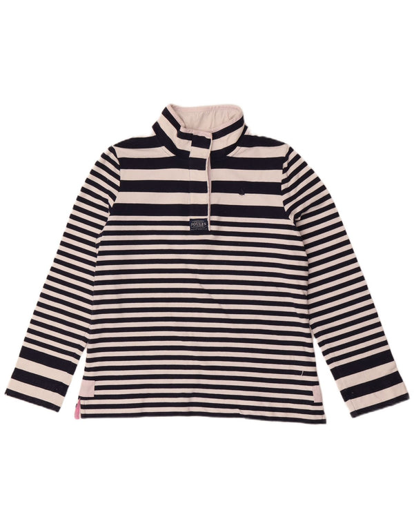 Joules Womens Button Neck Sweatshirt Jumper UK 14 Large Bleu Marine Rayé