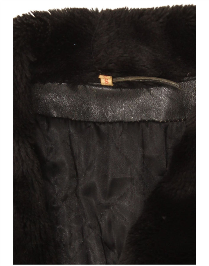Veste en cuir surdimensionnée femme vintage UK 10 Petit cuir noir