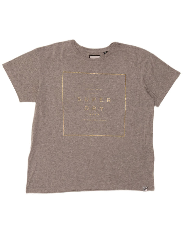 SUPERDRY T-Shirt Graphique Femme UK 14 Large Gris Coton