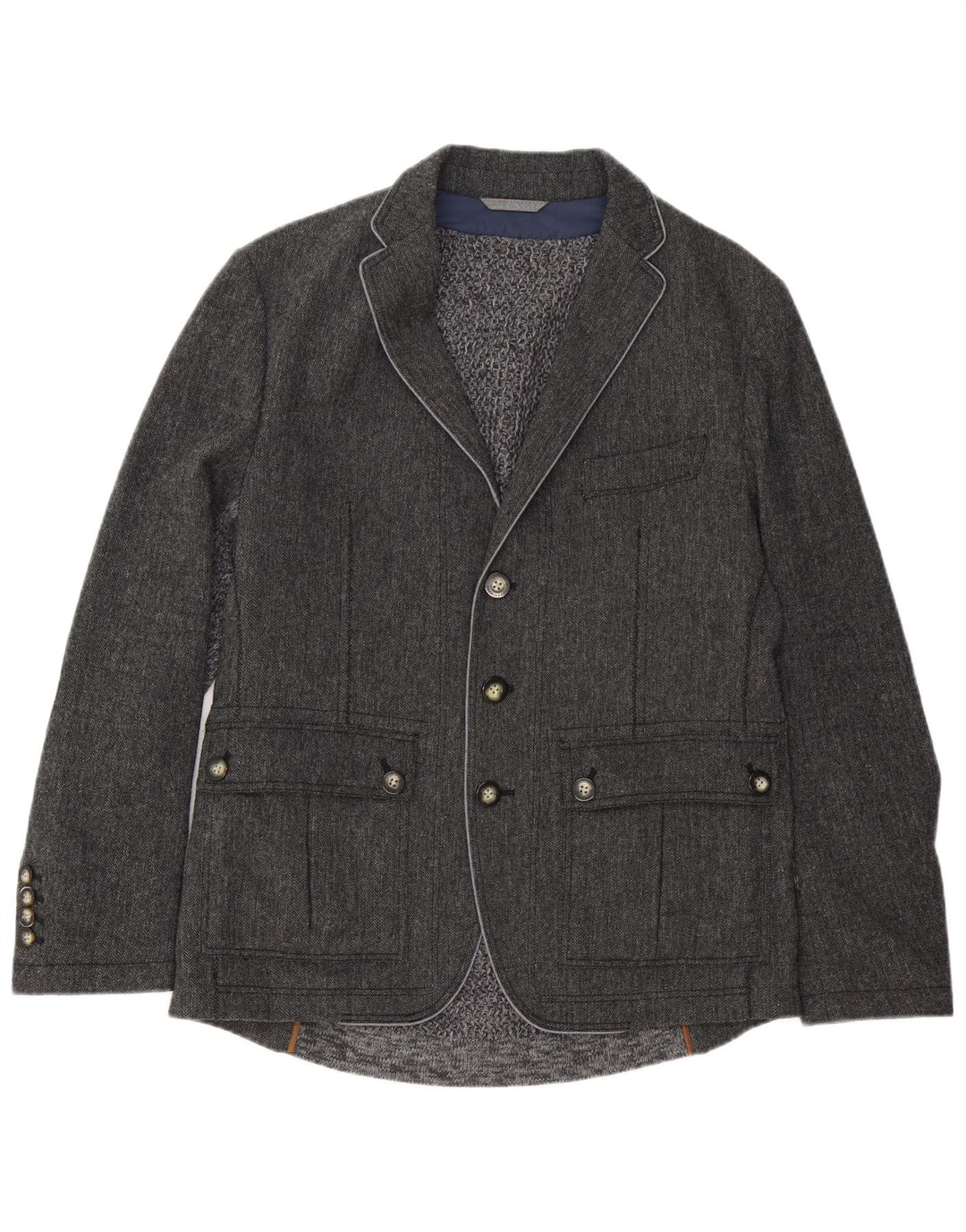 HUGO BOSS Veste Blazer 3 Boutons Homme EU 50 Grand Gris Chevrons