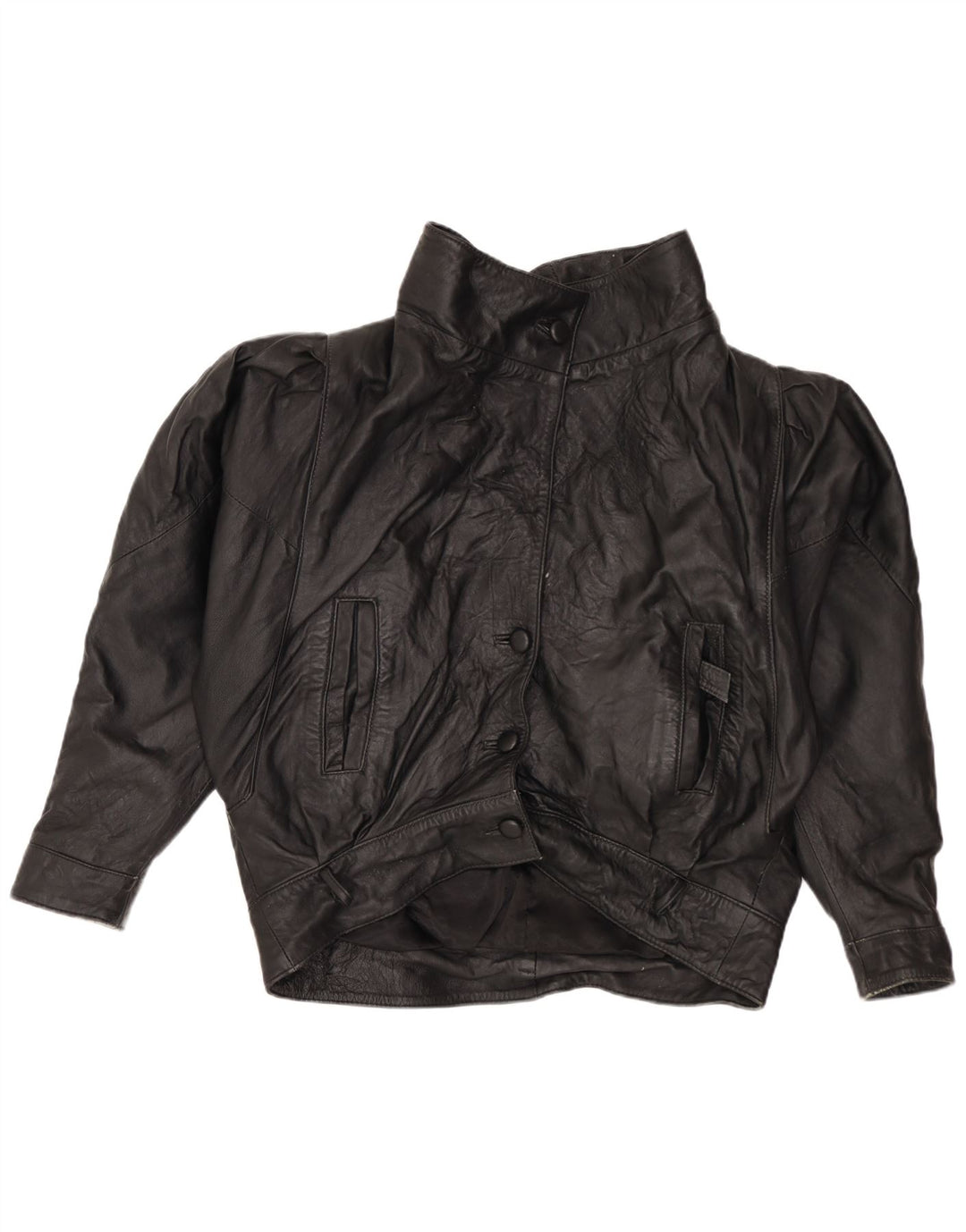 VINTAGE Veste en cuir surdimensionnée femme UK 14 Moyen Noir