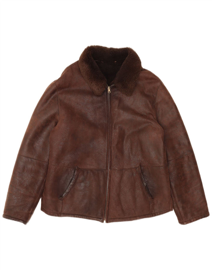 VINTAGE Veste en peau de mouton pour homme IT 50 Grand cuir marron