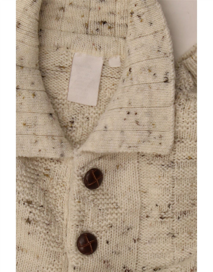 VINTAGE Pull col polo homme grand beige moucheté