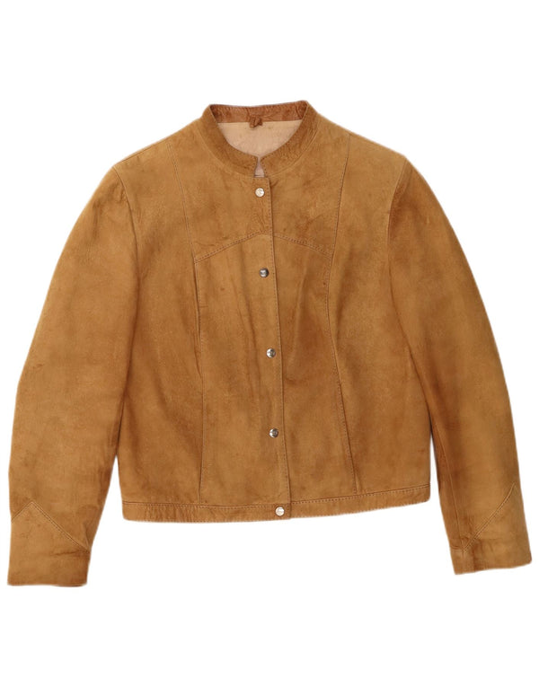 vintage Womens Crop Suede Bomber Jacket UK 12 Cuir Beige Moyen
